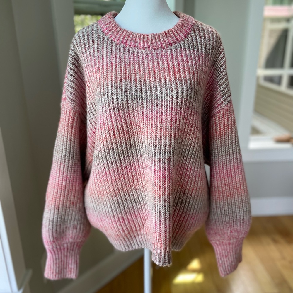Universal Thread Red Brown Striped Cozy Oversized Crewneck Sweater Size Medium